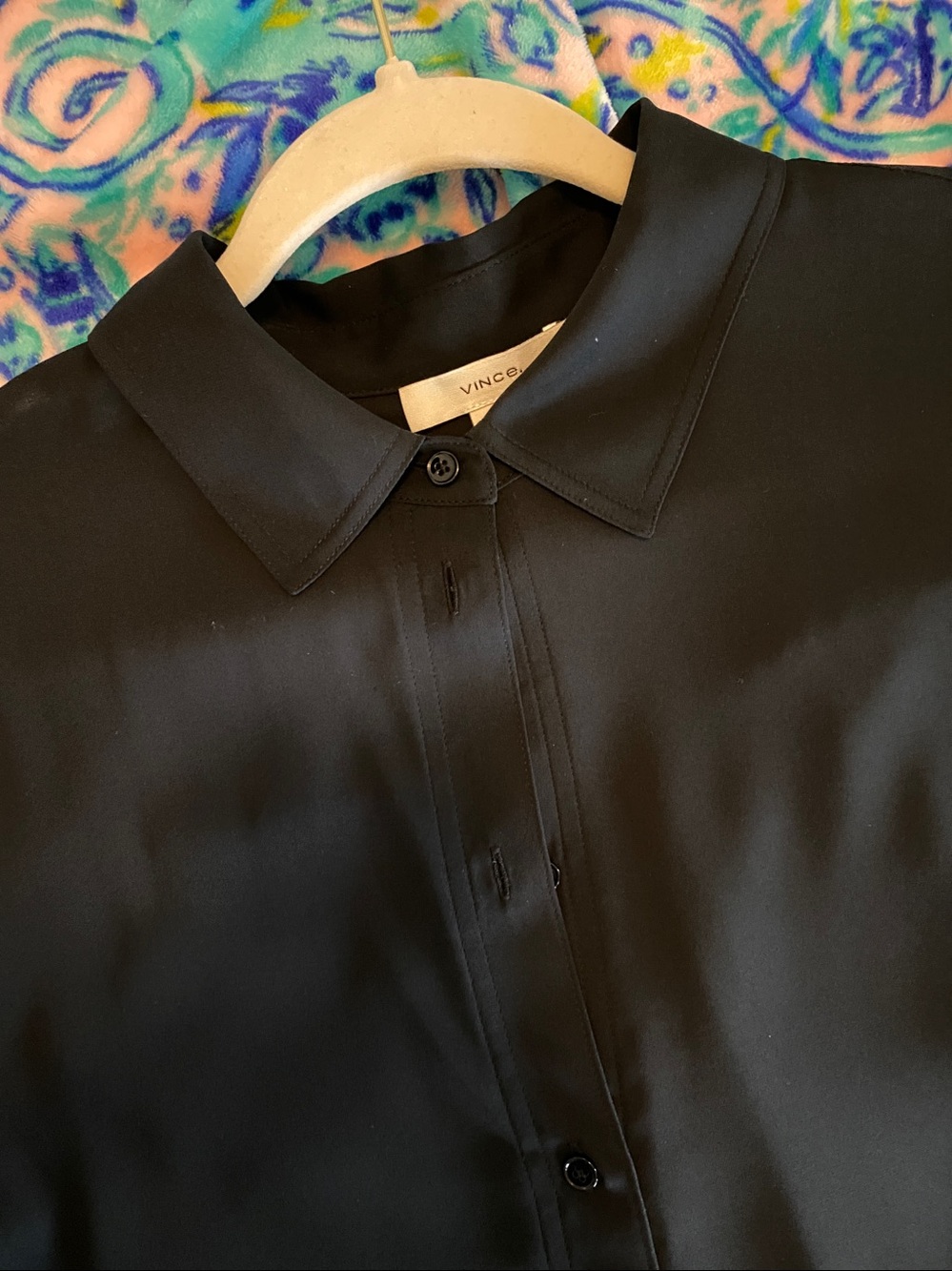 Vince Black Silk-Blend Button Front Blouse